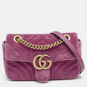 Gucci Pink Matelassé Velvet Mini GG Marmont Shoulder Bag, Shoulder Bags - Luxury Closet catalog