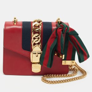 Gucci Red Leather Mini Web Chain Sylvie Shoulder Bag, Shoulder Bags - Luxury Closet catalog