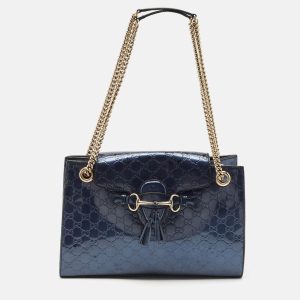 Gucci Blue Guccissima Patent Leather Large Emily Chain Shoulder Bag, Shoulder Bags - Luxury Closet catalog