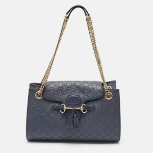 Gucci Dark Blue Guccissima Leather Large Emily Chain Shoulder Bag, Shoulder Bags - Luxury Closet catalog