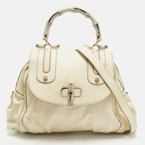 Gucci Cream Leather Pop Bamboo Top Handle Bag, Satchels - Luxury Closet catalog