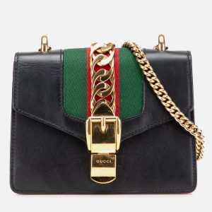 Gucci Black Mini Sylvie Leather Chain Crossbody Bag, Shoulder Bags - Luxury Closet catalog