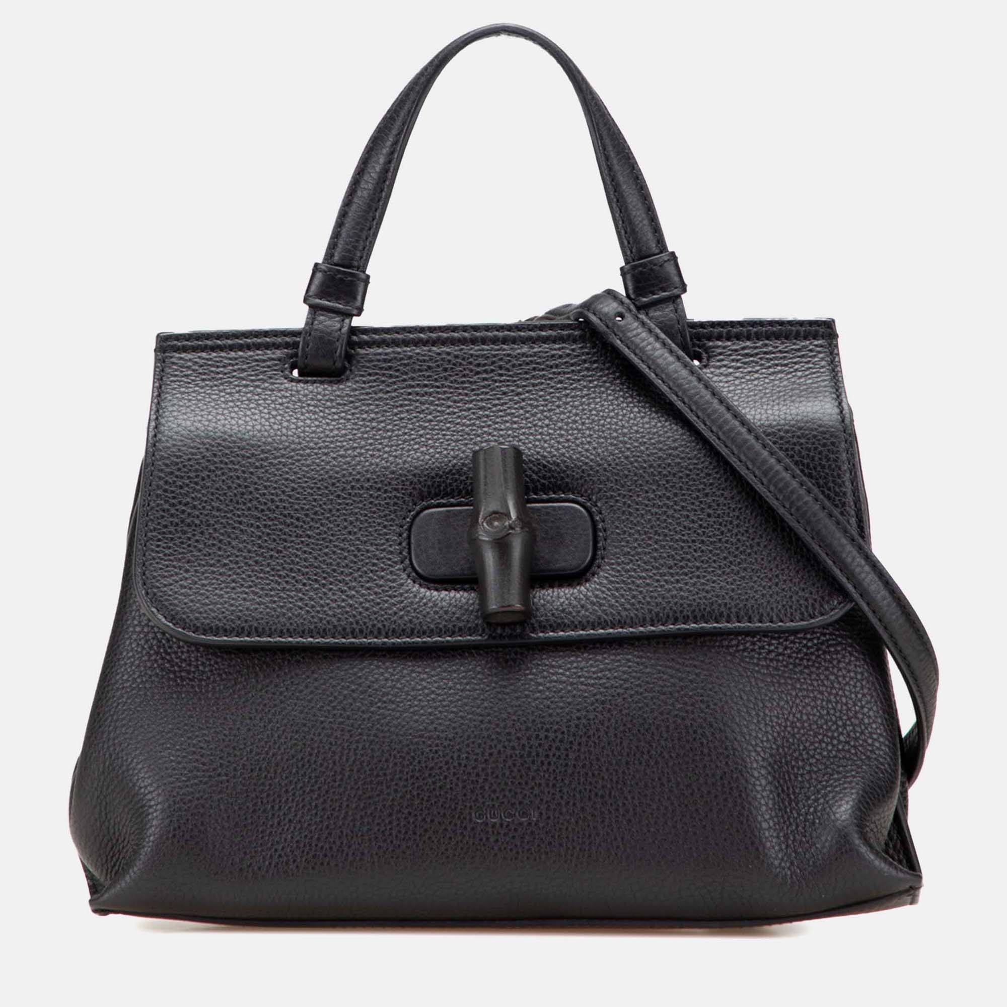 Gucci Black Small Leather Bamboo Daily Satchel, Satchels - Luxury Closet catalog