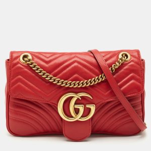 Gucci Red Matelasse Leather Medium GG Marmont Shoulder Bag, Shoulder Bags - Luxury Closet catalog