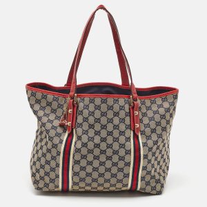 Gucci Beige/Red GG Canvas and Leather Jolicoeur Tote, Tote Handbags - Luxury Closet catalog