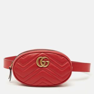 Gucci Red Matelassé Leather Mini GG Marmont Belt Bag, Handbags - Luxury Closet catalog