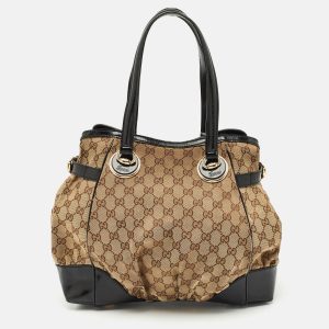 Gucci Black/Beige GG Canvas/Patent Leather Medium Full Moon Tote, Tote Handbags - Luxury Closet catalog