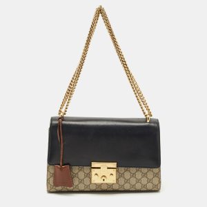 Gucci Beige/Black GG Supreme Canvas and Leather Medium Padlock Shoulder Bag, Shoulder Bags - Luxury Closet catalog