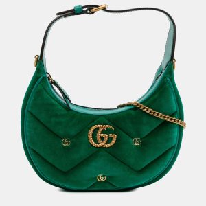 Gucci Green Mini GG Marmont Matelasse Velvet Torchon Half Moon Bag, Satchels - Luxury Closet catalog