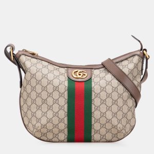 Gucci Beige/Brown Small GG Supreme Web Ophidia Half Moon Crossbody Bag, Shoulder Bags - Luxury Closet catalog