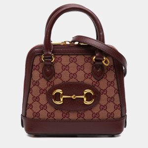 Gucci Brown Mini GG Supreme Horsebit 1955 Top Handle Bag, Satchels - Luxury Closet catalog