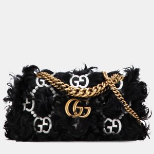 Gucci Black Small GG Marmont Embroidered Shearling Crossbody, Shoulder Bags - Luxury Closet catalog
