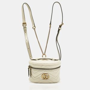 Gucci Off White Matelass&eacute; Leather GG Marmont Vanity Case Backpack, Backpacks - Luxury Closet catalog