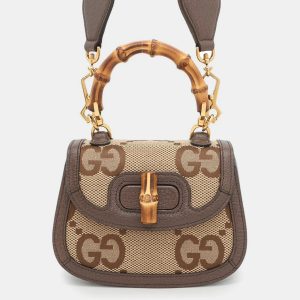 Gucci Bamboo 1947 Mini Beige Brown Jumbo GG Canvas Leather 2-Way Handbag, Satchels - Luxury Closet catalog