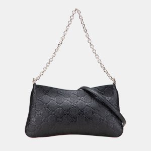 Gucci Black Medium GG Emblem Embossed Leather Shoulder Bag, Satchels - Luxury Closet catalog