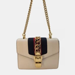 Gucci Sylvie Small Offwhite Leather Web Chain Shoulder Bag, Handbags - Luxury Closet catalog