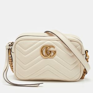 Gucci White Matelass&eacute; Leather GG Marmont Mini Camera Bag, Shoulder Bags - Luxury Closet catalog