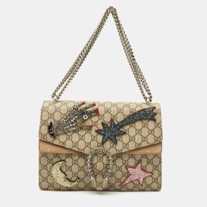 Gucci Beige GG Supreme Canvas and Suede Medium Crystals Embellished Dionysus Shoulder Bag, Shoulder Bags - Luxury Closet catalog