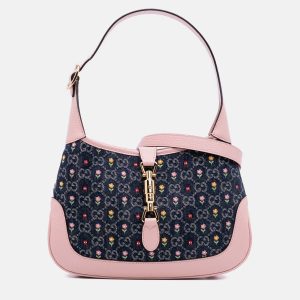 Gucci Blue Pink Limited Edition Small GG Embroidered Denim Floral Jackie 1961 Crossbody, Shoulder Bags - Luxury Closet catalog