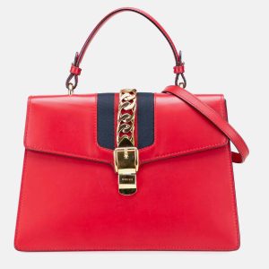 Gucci Red Medium Leather Sylvie Top Handle Bag, Satchels - Luxury Closet catalog