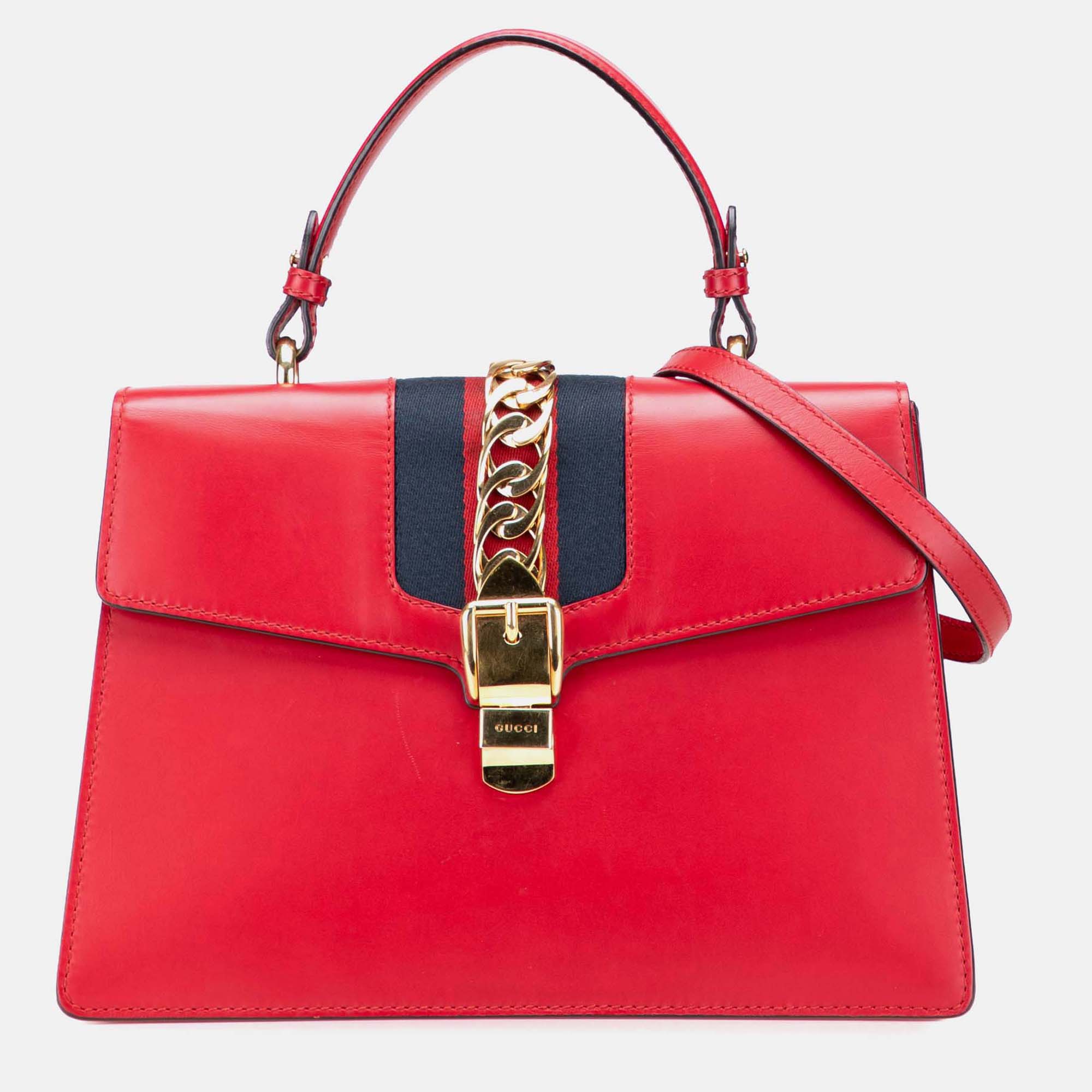 Gucci Red Medium Leather Sylvie Top Handle Bag, Satchels - Luxury Closet catalog