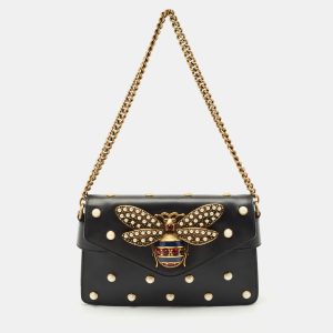 Gucci Black Leather Mini Pearl Studded Queen Margaret Broadway Shoulder Bag, Shoulder Bags - Luxury Closet catalog