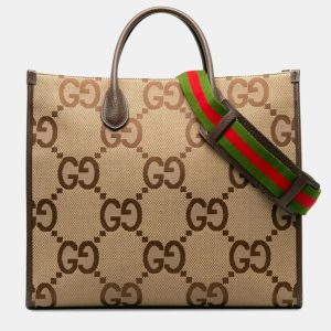 Gucci Jumbo GG Beige Multicolor Canvas Leather Tote Bag, Tote Handbags - Luxury Closet catalog