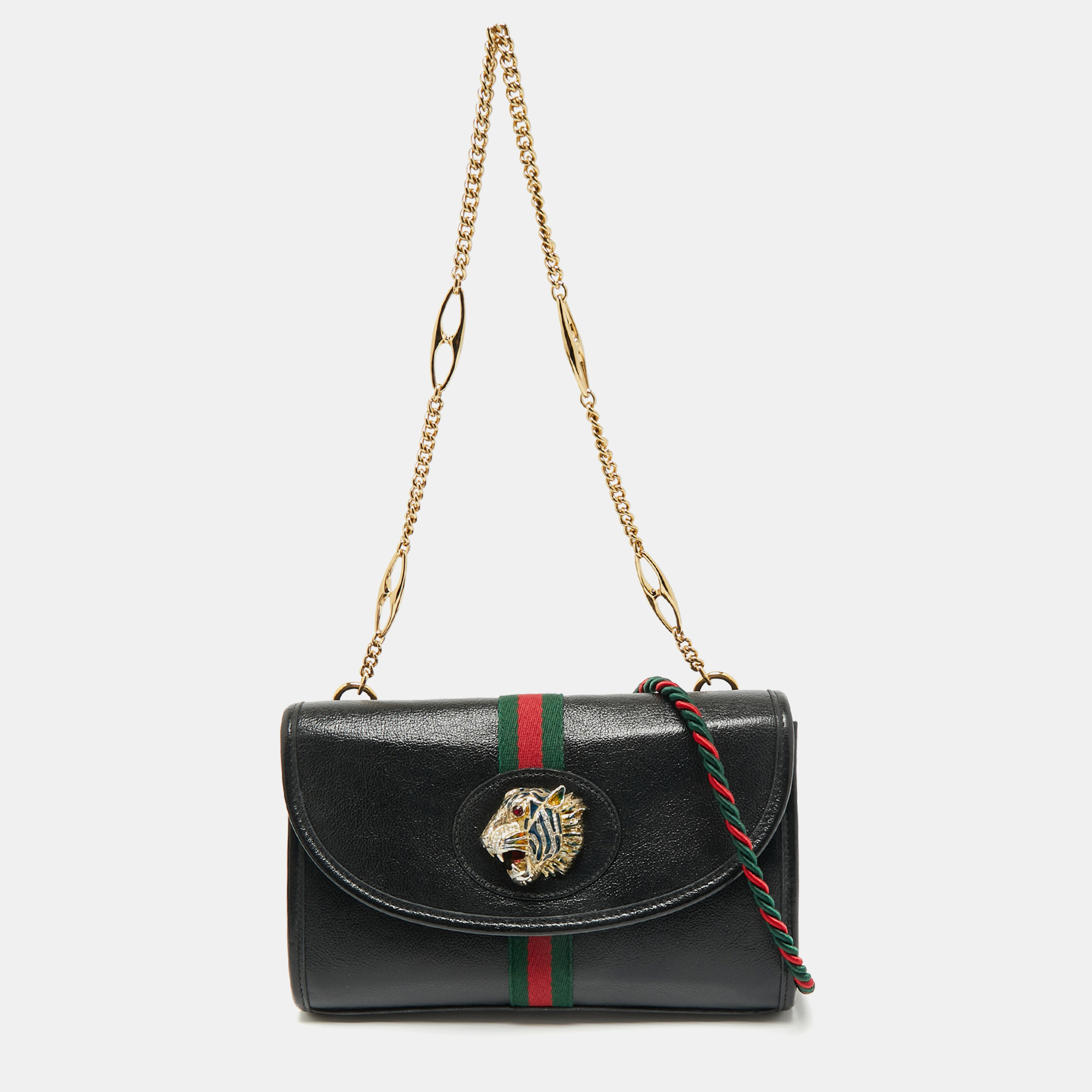 Gucci Black Leather Web Rajah Small Flap Shoulder Bag, Shoulder Bags - Luxury Closet catalog