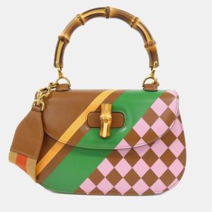 Gucci Bamboo 1947 Limited Edition Geometric Print Leather Medium Top Handle Bag, Satchels - Luxury Closet catalog