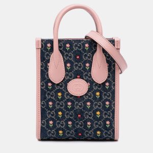Gucci Blue/Pink Mini GG Denim Interlocking G Flowers Tote, Satchels - Luxury Closet catalog