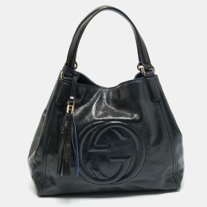 Gucci Dark Grey Patent Leather Medium Soho Tote, Tote Handbags - Luxury Closet catalog