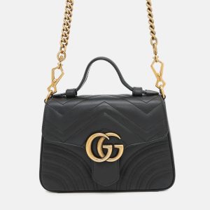 Gucci Gg Marmont Top Handle Bag Black Leather Size Small, Satchels - Luxury Closet catalog