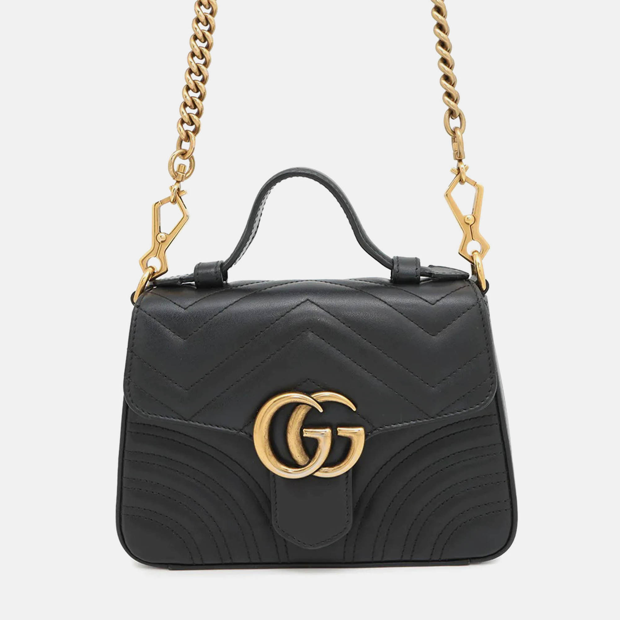 Gucci Gg Marmont Top Handle Bag Black Leather Size Small, Satchels - Luxury Closet catalog