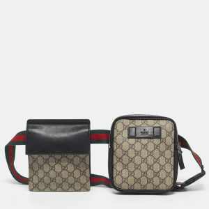 Gucci Beige/Black GG Supreme Canvas and Leather Web Belt Bag, Handbags - Luxury Closet catalog