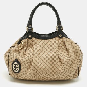 Gucci Black/Beige Diamante Canvas and Leather Medium Sukey Tote, Tote Handbags - Luxury Closet catalog