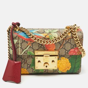 Gucci Multicolor GG Supreme Canvas Tian Print Small Padlock Shoulder Bag, Shoulder Bags - Luxury Closet catalog