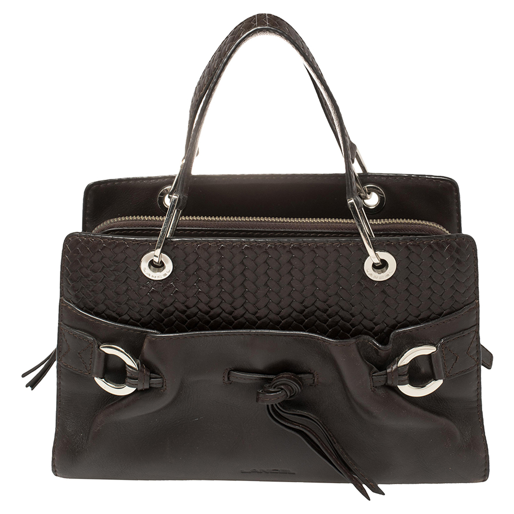 Lancel Dark Brown Braided Leather Front Pocket Tote, Tote Handbags - Luxury Closet catalog