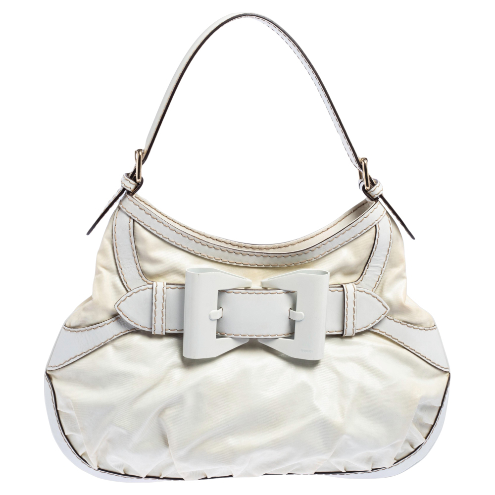 Gucci White Coated Canvas and Leather Medium Queen Hobo, Shoulder Bags - Luxury Closet catalog