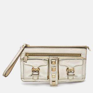Gucci Metallic Gold Laminate Leather Studded Evening Wristlet Clutch, Clutches & Special Occasion Bags - Luxury Closet catalog