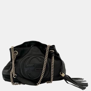 Gucci Black Pebbled Leather Medium Soho Chain Shoulder Bag, Tote Handbags - Luxury Closet catalog