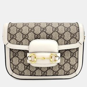 Gucci Beige/Ivory GG Canvas and Leather Horsebit 1955 Mini Bag, Shoulder Bags - Luxury Closet catalog