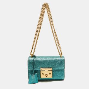 Gucci Metallic Teal Crinkled Leather Small Padlock Shoulder Bag, Shoulder Bags - Luxury Closet catalog