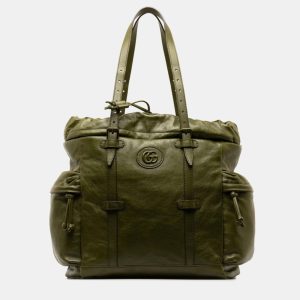 Gucci Green Leather Double G Drawstring Tote Bag, Tote Handbags - Luxury Closet catalog