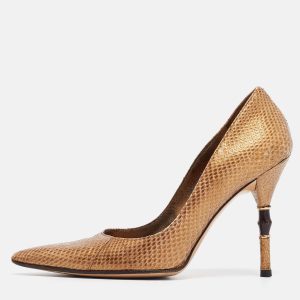 Gucci Metallic Gold Snakeskin Bamboo Heel Pumps Size 36, Pumps - Luxury Closet catalog