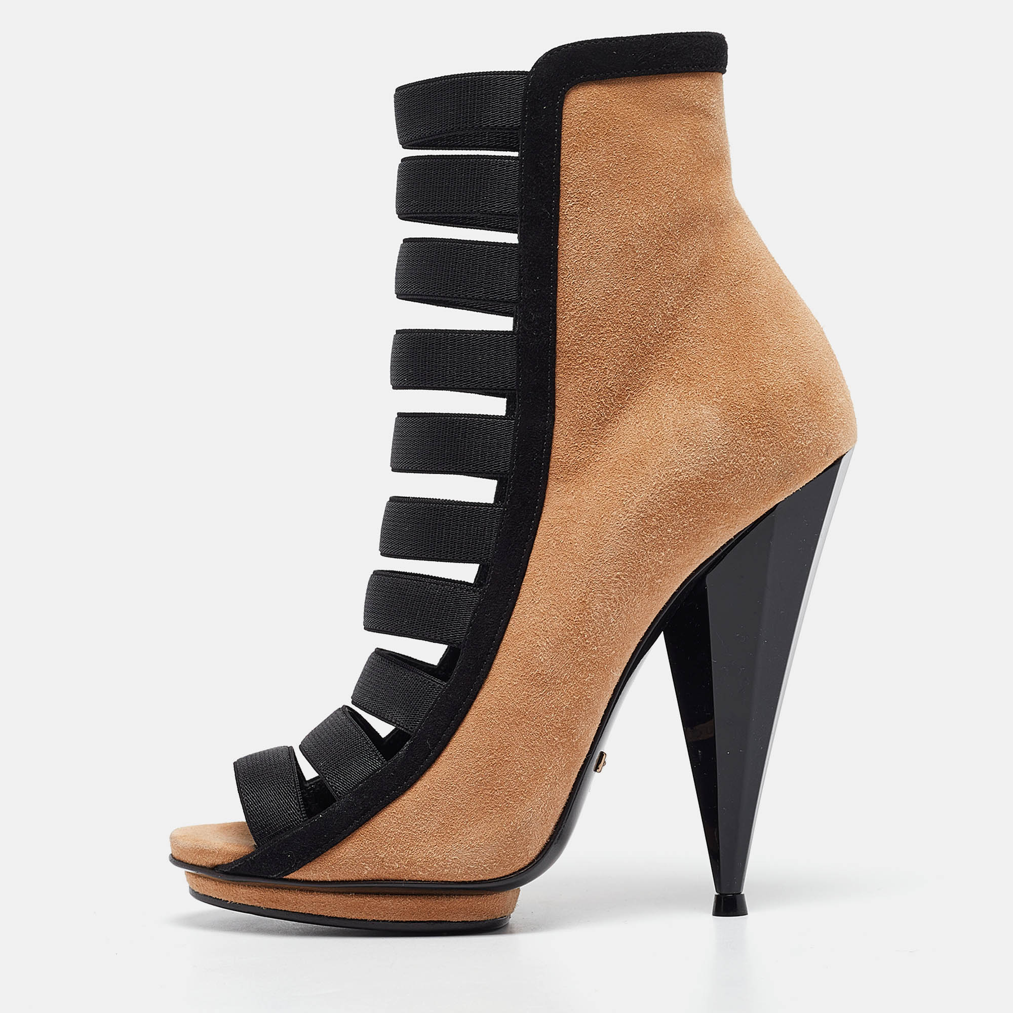 Gucci Brown/Black Suede and Fabric Olimpia Strappy Ankle Boots Size 35.5, Boots - Luxury Closet catalog