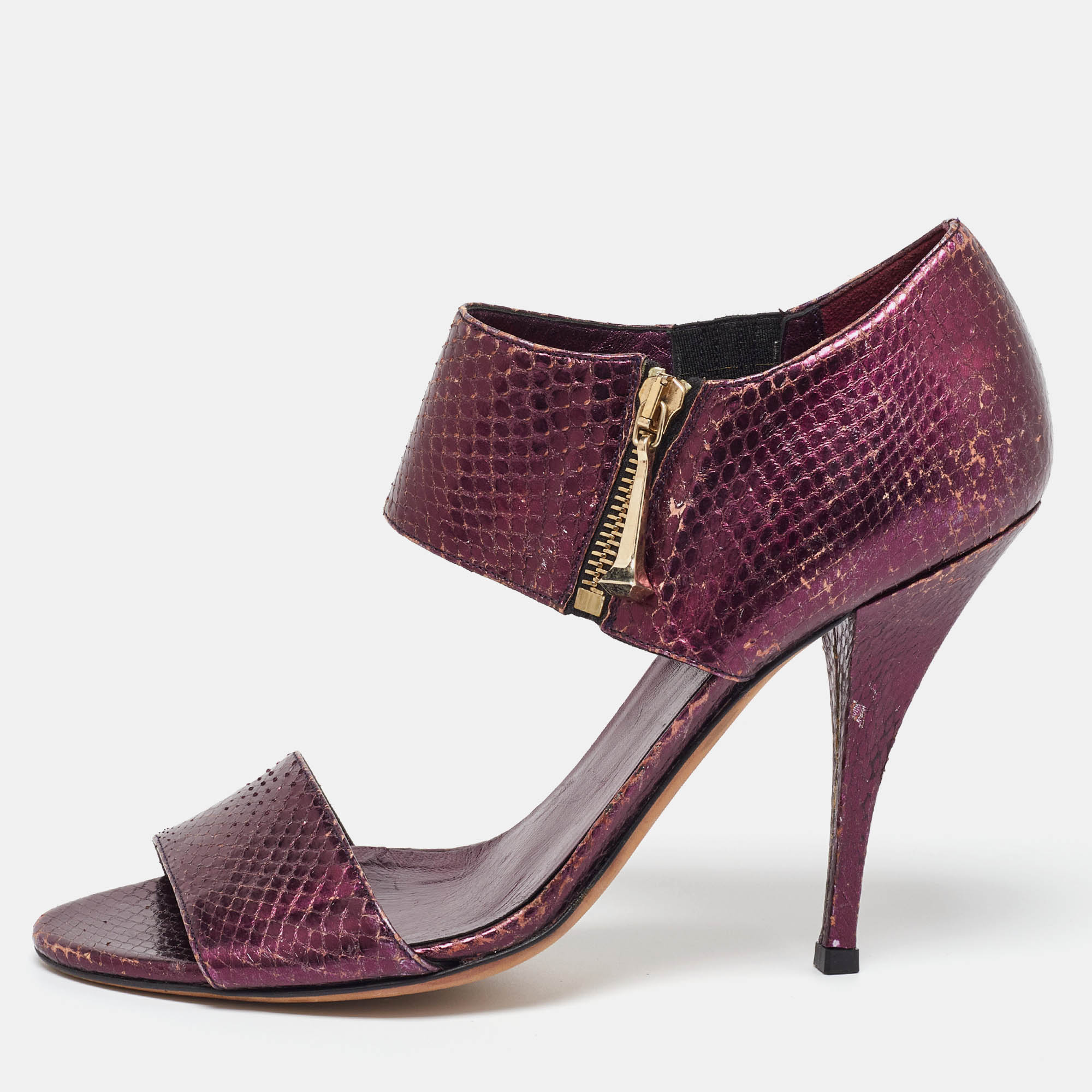 Gucci Purple Python Embossed Leather Open Toe Zip Sandals Size 39, Sandals - Luxury Closet catalog