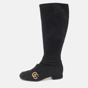 Gucci Black Suede GG Marmont Knee Length Boots Size 37.5, Boots - Luxury Closet catalog