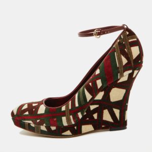 Gucci Multicolor Pattern Velvet Platform Wedge Pumps Size 39.5, Pumps - Luxury Closet catalog