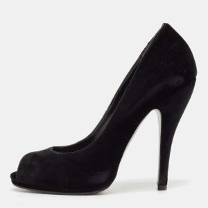 Gucci Black Velvet Peep Toe Pumps Size 38.5, Pumps - Luxury Closet catalog