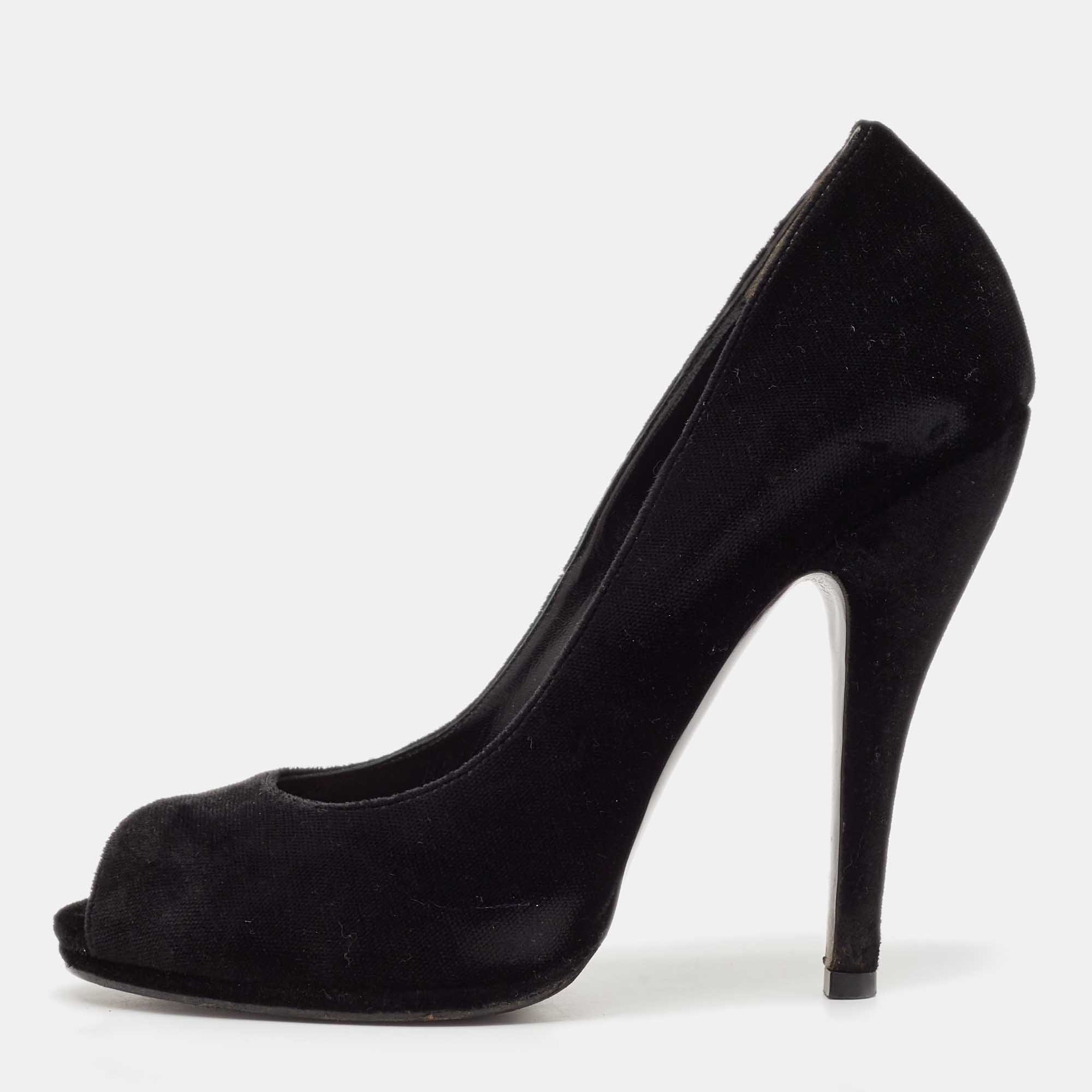 Gucci Black Velvet Peep Toe Pumps Size 38.5, Pumps - Luxury Closet catalog